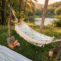 Fringed Hammock with Anti-Roll Bar for Outdoor Camping, Picnics, and Relaxation