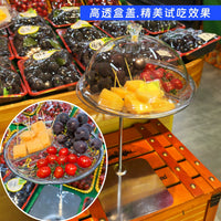 Supermarket Round Tasting Box with Lid, Clear Plastic Sample Display Tray for Fruit Stores and Promotions
