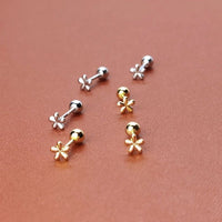 Stainless Steel Rose Flower Stud Earrings for Women, Short Bar Screw Back, Hypoallergenic