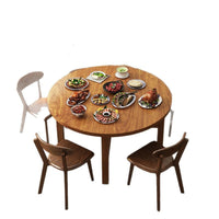 Round Solid Wood Leg Dining Table Walnut Finish for Small Homes
