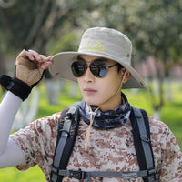 Men's Outdoor Sun Protection Fishing Hat UV Protection Wide Brim Bucket Hat for Hiking and Beach