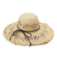 Women's Bowknot Straw Beach Sun Hat with Wide Brim