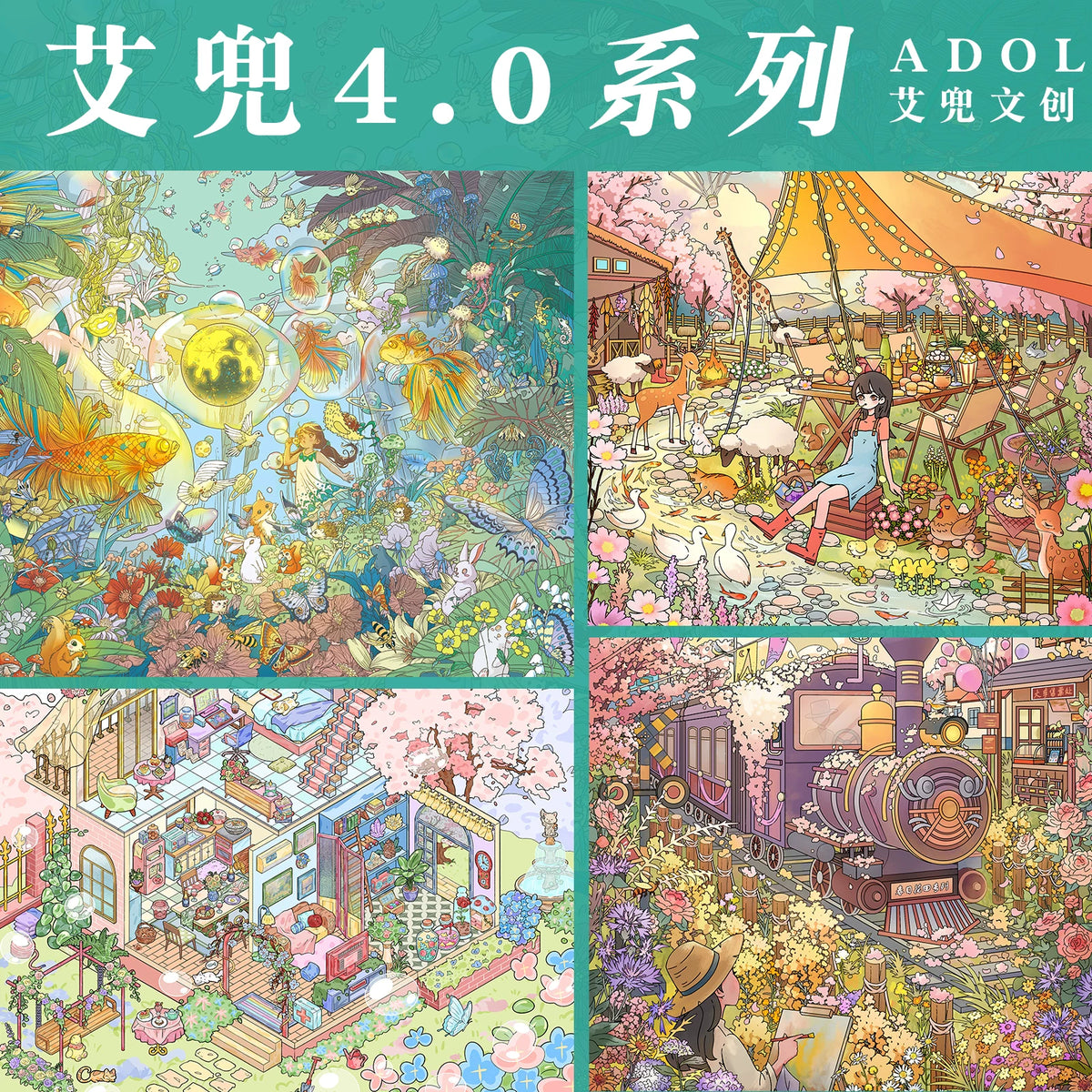 Aido 4.0 Series 3D Miniature Scene Stickers with Cold Lamination, DIY Craft Kit for Stress Relief and Educational Play
