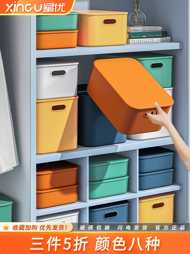 Rectangular Plastic Storage Bins with Lid for Desk Organization, Snacks, Toys, and Household Items