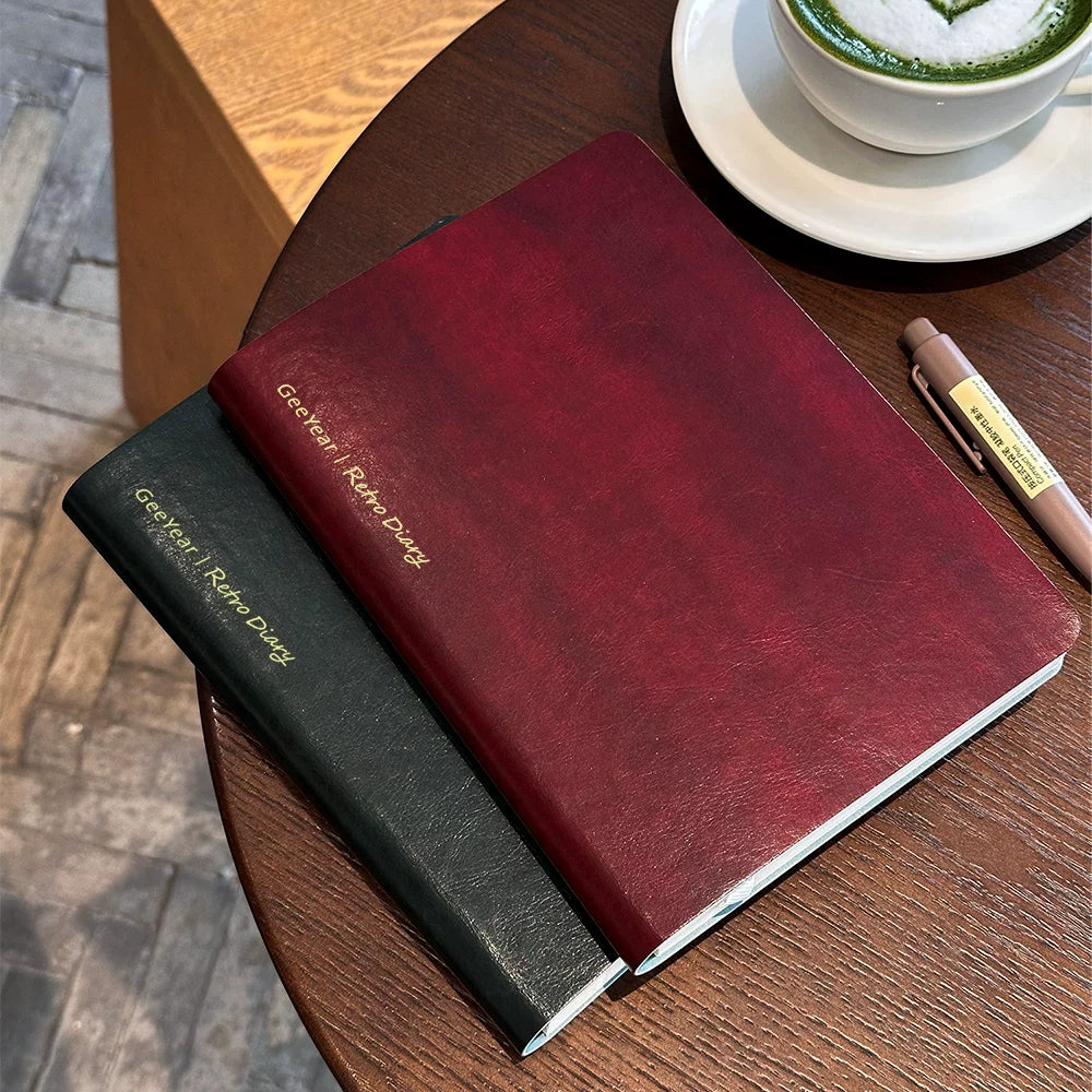 Vintage Hot Stamping Soft Leather A5 Notebook with Lined/Grid Pages for Students & Professionals