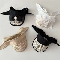 Pet French Straw Hat for Small Dogs and Cats, Teddy Bichon Ear-Out Lace Sun Hat, Adjustable Eye Protection Cap