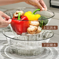 Double-Layer Thickened Drain Basket for Kitchen Use - 2-in-1 Washing and Filtering Fruit and Vegetable Basin