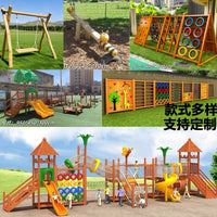 Kids Wooden Climbing Frame with Slide, Seesaw, Rocker, and Swing for Outdoor Play