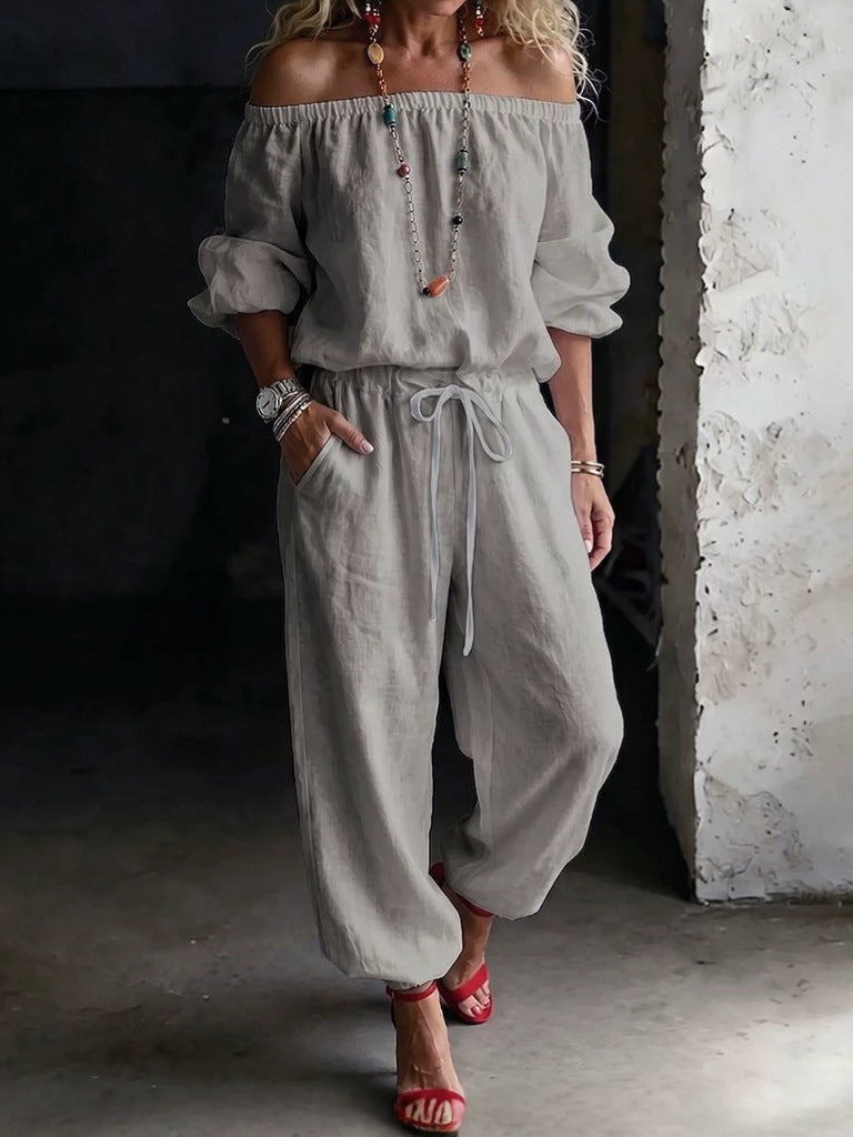 Women's Off-Shoulder Top & Drawstring Jogger Pants Set