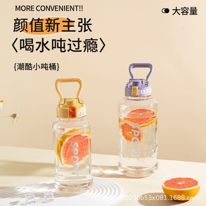 Large Capacity Tritan Water Bottle with Straw and Time Marker, Portable for Sports and Outdoor Activities
