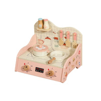 Kids Wooden Play Kitchen Stove Set with Simulation Cookware and Food