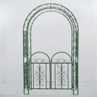 European Style Wrought Iron Archway with Gate for Climbing Plants, Outdoor Garden Arbor for Roses and Vines