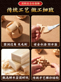 Luban Lock Kongming Lock Wooden Puzzle Set for Kids and Adults, Brain Teaser Educational Toy
