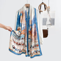 Vintage Style Double-Sided Floral Print Scarf Shawl with Hand-Rolled Edges