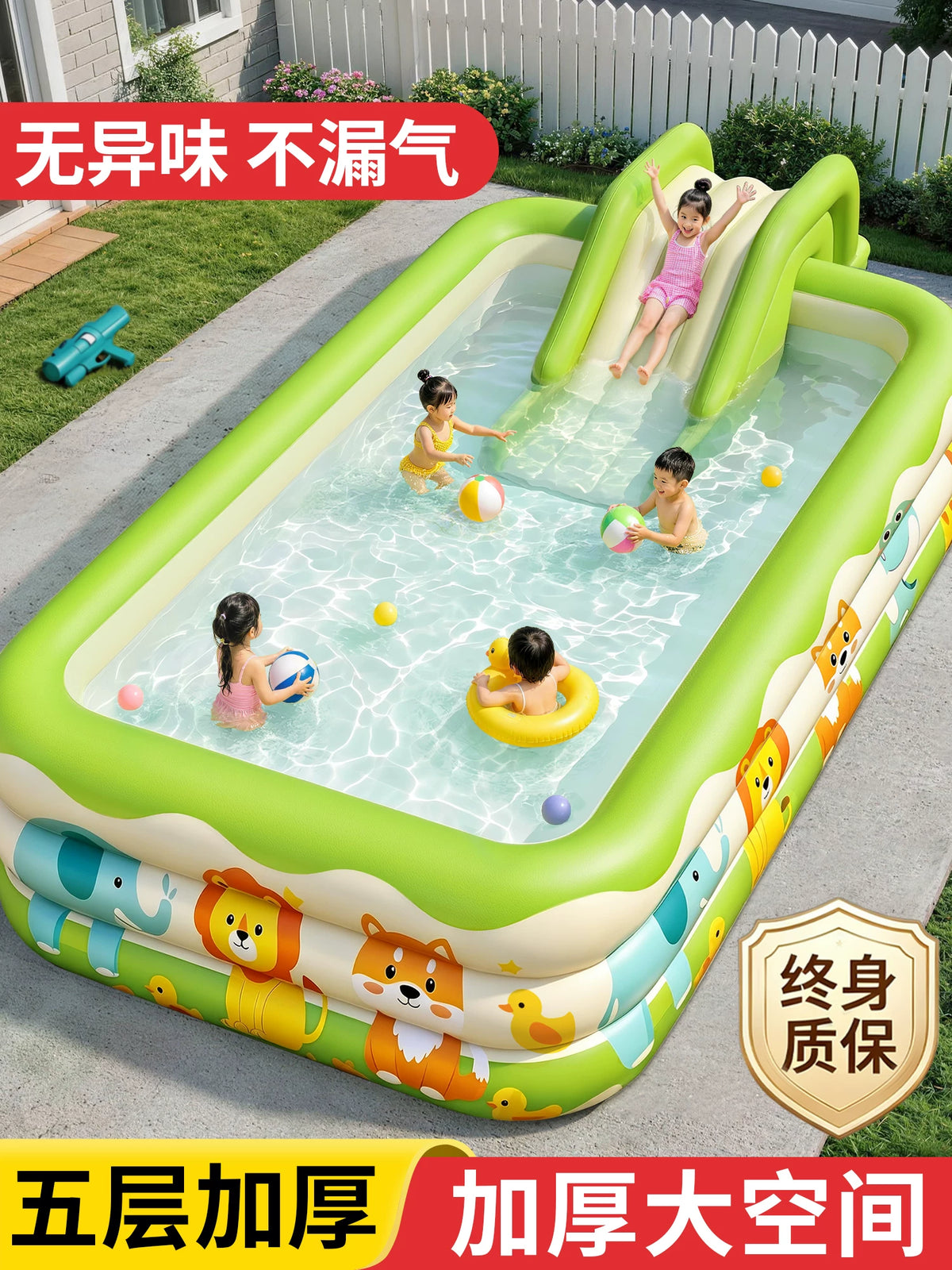 Inflatable Swimming Pool for Kids and Family, Large Outdoor/Indoor Home Pool with Slide