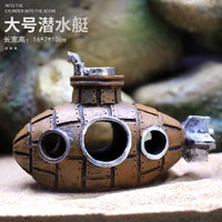 Underwater Submarine Wreck Aquarium Decoration with Oxygen Pump, Fish & Shrimp Shelter Cave