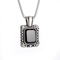 Square Black Gemstone Pendant Necklace for Women, Eco-Friendly Alloy, Fashionable Light Luxury Design