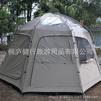 Hexagonal Double-Layer 6-Person Camping Tent with Chimney Vent
