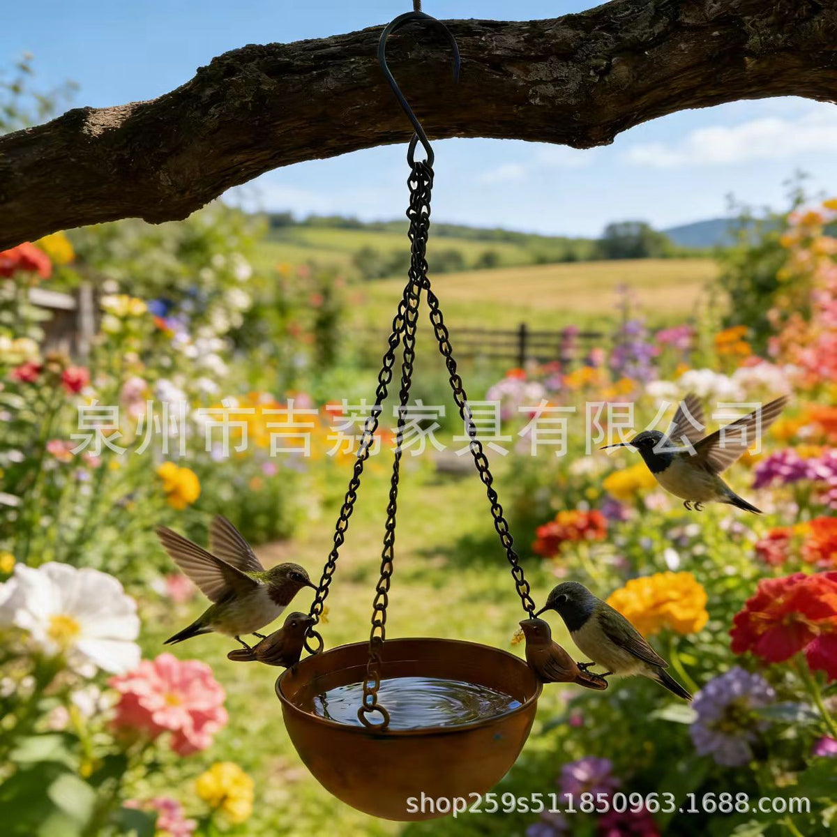 Cast Iron Hanging Bird Bath & Feeder for Outdoor Garden Decor