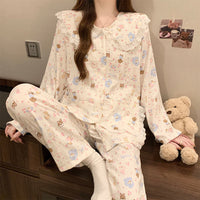 Women's Long Sleeve Cloud Cotton Pajama Set with Ruffled Peter Pan Collar