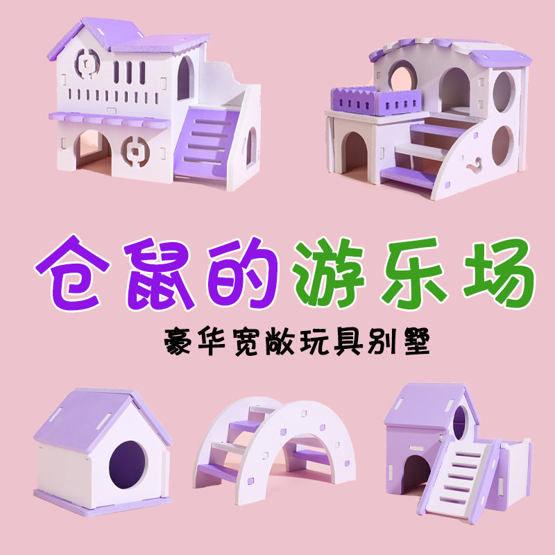 Hamster Wooden Playground Set with Swing, Seesaw, and Hideout House