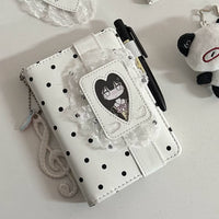 M5A7 Polka Dot Loose-Leaf Journal with Leather Cover, Portable Planner and Diary