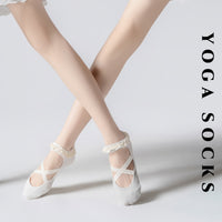Ballet Style Lace-Trim Yoga Socks with Criss-Cross Straps and Non-Slip Grip for Pilates Dance