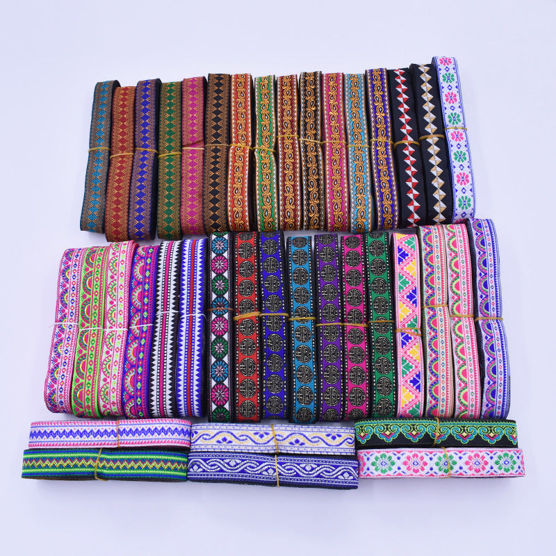 Ethnic Floral Jacquard Embroidered Ribbon Trim for DIY Apparel and Stage Costumes, 2cm Wide