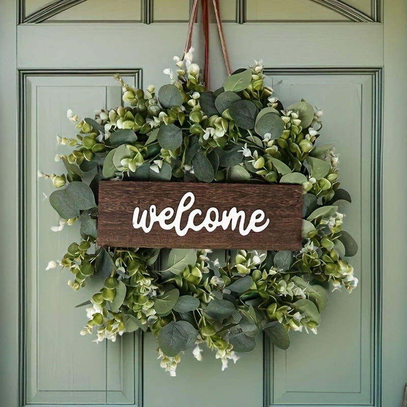 Welcome Eucalyptus Wreath Artificial Christmas Thanksgiving Decor