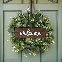 Welcome Eucalyptus Wreath Artificial Christmas Thanksgiving Decor