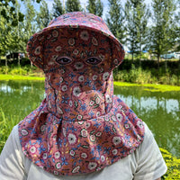 Floral Plaid Sun Hat with Neck Flap for Outdoor Work and UV Protection