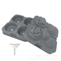 Silicone Whiskey Ice Cube Molds - Creative 4-Cavity Rose & Cube Ice Trays