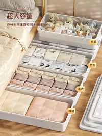 Under-Bed Storage Container with Wheels and Drawers, Flat Design for Clothes and Home Organization