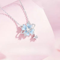 Four-Leaf Clover Star Wish White Copper Necklace for Women