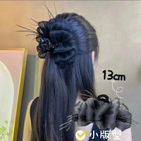 Cloud Bubble Mesh Hair Clip with Feather Decoration, Sweet Korean Style Winter Hair Accessories