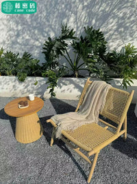 Outdoor Teak Wicker Lounge Chair and Coffee Table Set for Patio Balcony Garden
