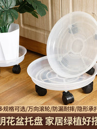 Transparent Plant Caddy with Wheels, Rolling Pot Tray for Moving Potted Plants and Catching Water