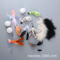 Retractable Cat Wand Toy with Replaceable Feather and Plush Rabbit Fur Ball Heads