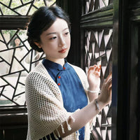 Women's New Chinese Style Qipao Shawl Thin Hollow Knit Cape for Spring/Autumn