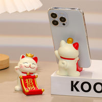 Lucky Cat Phone Holder Desktop Ornament Resin Figurine
