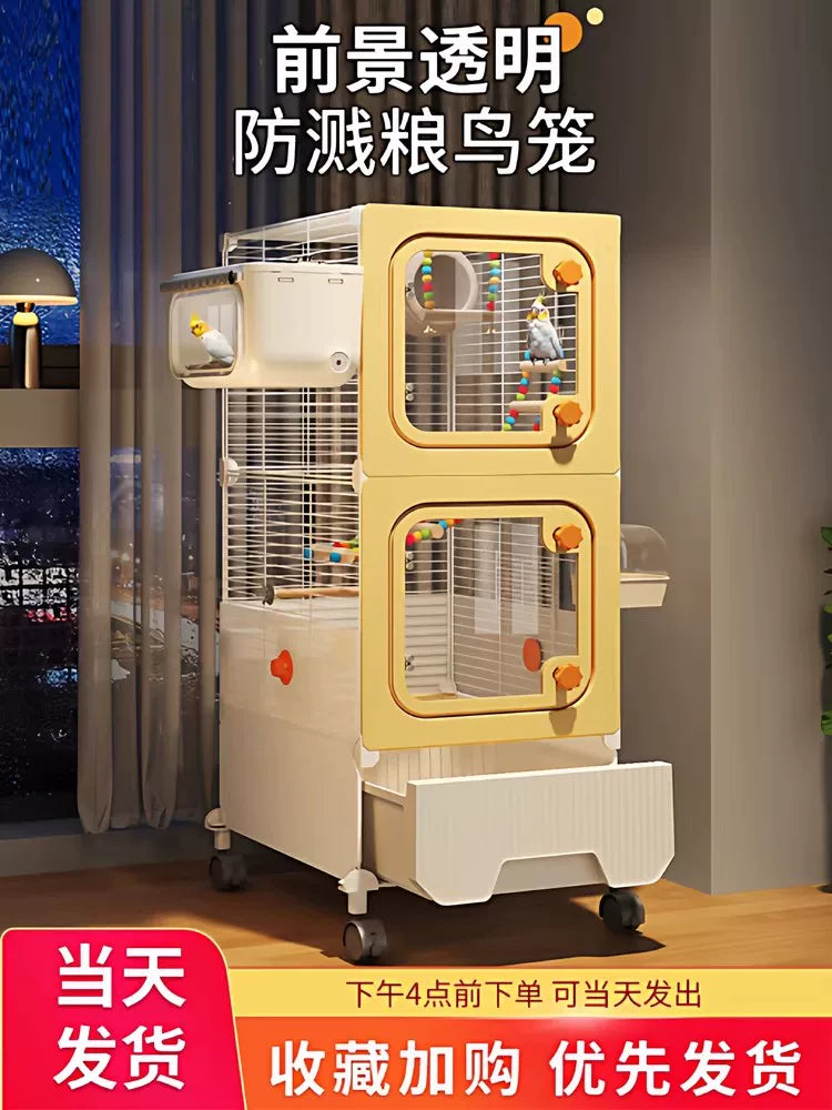Large Splash-Proof Bird Cage for Parrots, Cockatiels, Budgies, Peonies, and Sun Conures - Luxurious Home Villa Design