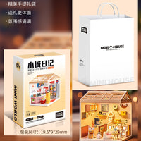 Miniature DIY Dollhouse Kit with LED Light and Dust Cover, Creative Building Blocks for Kids and Adults