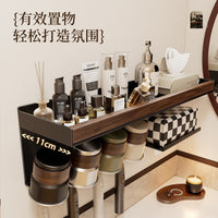 Walnut Wall-Mounted Toothbrush Holder with Storage for Bathroom