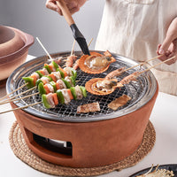 Korean Style Charcoal BBQ Grill for Home and Outdoor Use - Smokeless Round Grill Pan for Skewers and Roasting