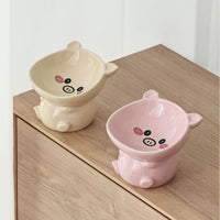 Elevated Ceramic Pet Bowl for Cats and Small Dogs, Tilted Design for Neck Protection, Decorative Food and Water Dish