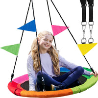 Kids Outdoor Tree Swing Seat with Adjustable Ropes, 600D/900D Oxford Cloth Round Disc Hammock Swing for Garden Yard