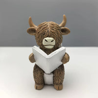 Highland Cow Figurine for Planter & Aquarium Decor - Cute Resin Animal Ornament