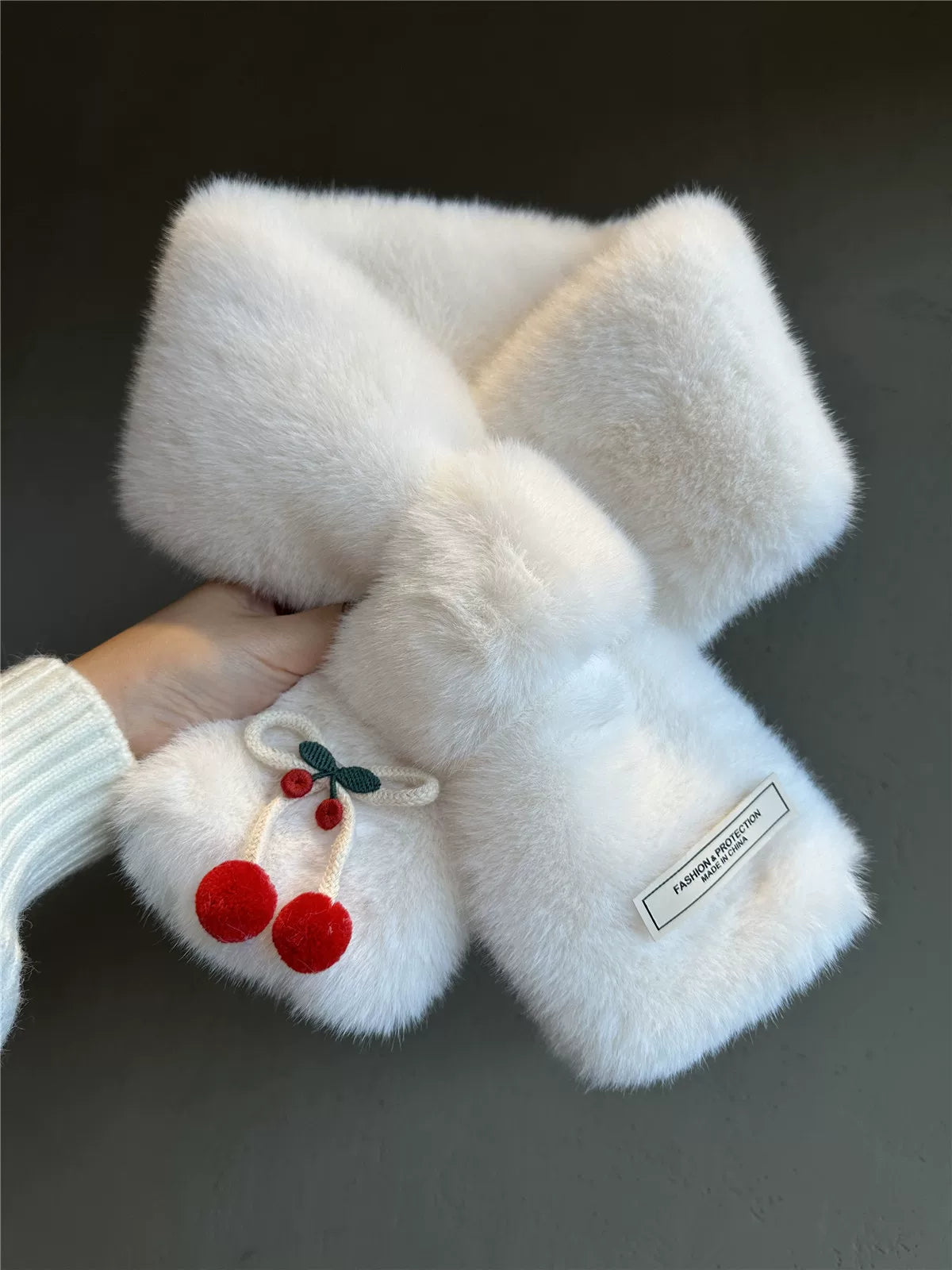 Japanese Style Cherry Plush Cross Scarf for Winter, Thickened Warm Neck Protection