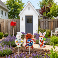Christmas Metal Yard Stake Decorations - Snowman, Rabbit, Gingerbread Man Garden Ornaments
