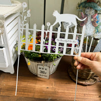 Decorative Iron Cat and Flower Fence Climber Garden Stake for Outdoor Yard Decor